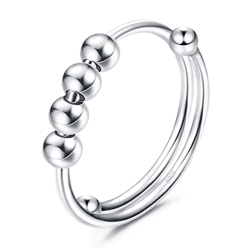 YADOCA 925 Sterling Silber Angst Ring für Damen Mädchen Verstellbar Spinner Bead Ringe Fidget Ring von YADOCA