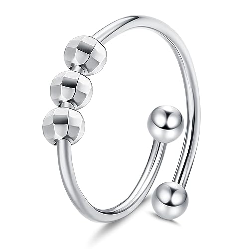 YADOCA 925 Sterling Silber Angst Ring für Damen Mädchen Zappeln Spinner Ring Angst Perlen Ringe Offener Stapelbar Einstellbare Band Fidget Ringe von YADOCA