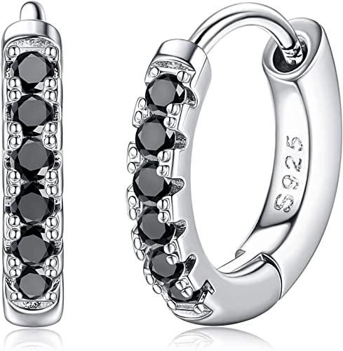 YADOCA 925 Sterling Silber Creolen für Damen Mädchen Huggie Creolen Ohrringe Hypoallergen Cubic Zirkonia Small Sleeper Ohrringe Schmuck Schwarz von YADOCA