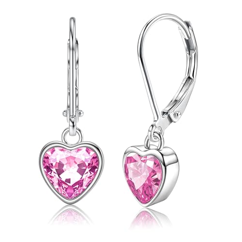 YADOCA 925 Sterling Silber Herz Ohrringe für Damen Kinder Mädchen Hypoallergen Ohrringe Leverback Zirkonia Hängend Ohrringe, Rosa von YADOCA