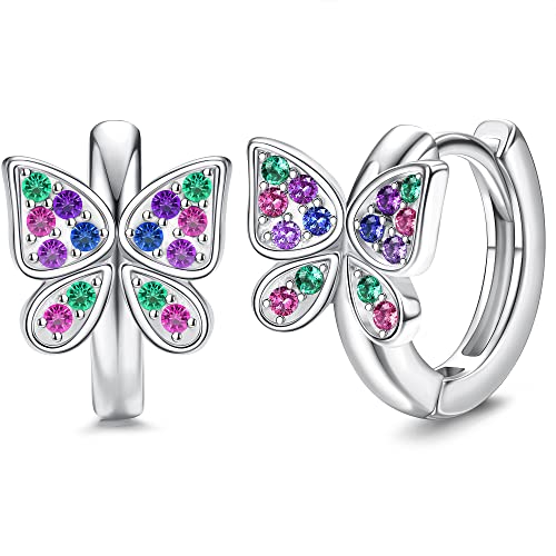 YADOCA 925 Sterling Silber Ohrringe Schmetterling Ohrringe für Damen Kinder Mädchen Mehrfarbig Hypoallergen Kinderohrringe Creolen Ohrringe Geschenk für Mädchen Frauen von YADOCA