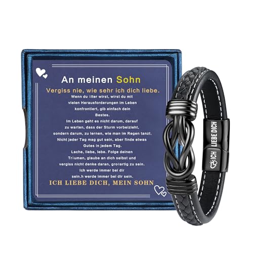 YADOCA Armband für Meinen Sohn, Herren Lederarmband für Sohn Geburtstag Weihnachten Geschenke, Sohn Armband von Mama Papa, Geschenke für Teenager Jungen von YADOCA