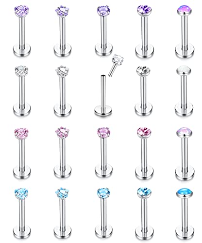 YADOCA 20 Stück Lippenpiercing Stud Labret Piercing für Damen Herren 16G Gewindeloser Push-in Edelstahl Chirurgenstahl Knorpel Helix Tragus Ohrringe Piercing Schmuck 6mm 8mm von YADOCA