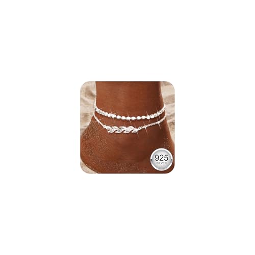 YADOCA Fußkettchen für Damen, 925 Sterling Silber Damen Fußkettchen Verstellbare mehrlagige wasserdichte Silber Fussketten für Frauen Mädchen YADOCA Fußkettchen für Damen, 925 Sterling Silber Damen Fußkettchen Verstellbare mehrlagige wasserdichte Silber Fussketten für Frauen Mädchen von YADOCA