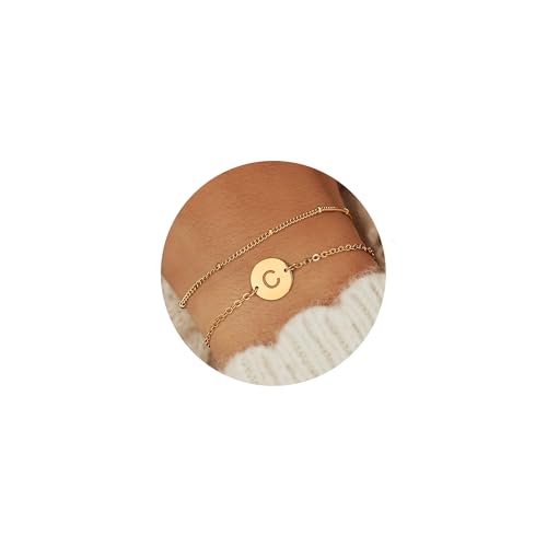 YADOCA Gold Armband für Damen - 18K Gold Gefülltes Brief Initial Armband Personalisierte Scheibe Monogramm Armbänder für Frauen Teenager Mädchen Geschenke - C von YADOCA