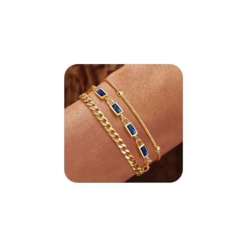 YADOCA Gold Armband für Damen Mädchen, 18K Gold Vergoldet geschichtet Schmuck Armband Set zierlich Stapelbar Armbänder Link Büroklammer Kette Frauen Mädchen -Blau von YADOCA