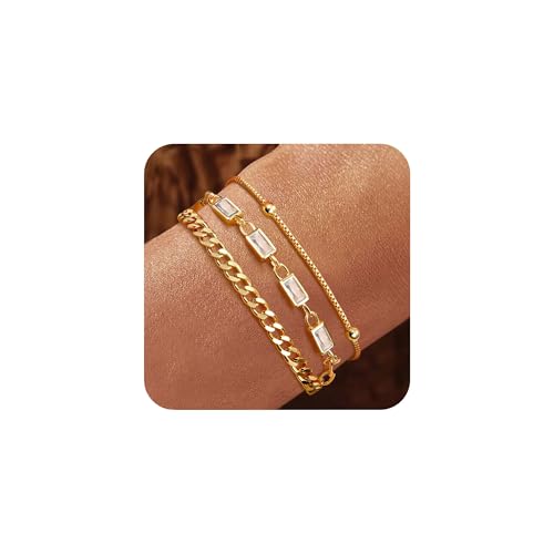 YADOCA Gold Armband für Damen Mädchen, 18K Gold Vergoldet geschichtet Schmuck Armband Set zierlich Stapelbar Armbänder Link Büroklammer Kette Frauen Mädchen -Weiß von YADOCA