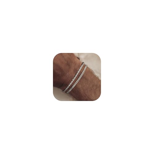 YADOCA Herren Armbänder Stapelbar Silber Armband für Männer Jungen Manschette Schlange Seil Cuban Link Kette Armband Set 19cm Herrenschmuck Geschenke für Papa Freund Ehemann Sohn -2 von YADOCA