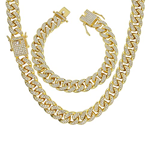 YADOCA Iced Out Kette Herren Cuban Link Chain Miami Kubanische Kette Halskette Armband Gold Silber Kette Bling Diamant Kette Armband Hip Hop Schmuck für Männer Frauen YADOCA Iced Out Kette Herren Cuban Link Chain Miami Kubanische Kette Halskette Armband Gold Silber Kette Bling Diamant Kette Armband Hip Hop Schmuck für Männer Frauen von YADOCA