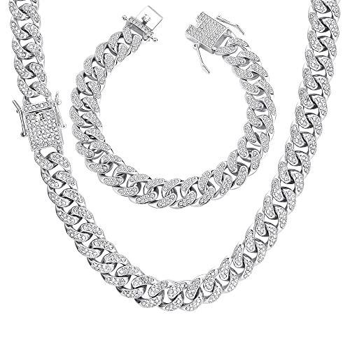 YADOCA Iced Out Kette Herren Cuban Link Chain Miami Kubanische Kette Halskette Armband Gold Silber Kette Bling Diamant Kette Armband Hip Hop Schmuck für Männer Frauen YADOCA Iced Out Kette Herren Cuban Link Chain Miami Kubanische Kette Halskette Armband Gold Silber Kette Bling Diamant Kette Armband Hip Hop Schmuck für Männer Frauen von YADOCA