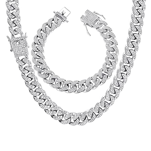 YADOCA Iced Out Kette Herren Cuban Link Chain Miami Kubanische Kette Halskette Armband Gold Silber Kette Bling Diamant Kette Armband Hip Hop Schmuck für Männer Frauen YADOCA Iced Out Kette Herren Cuban Link Chain Miami Kubanische Kette Halskette Armband Gold Silber Kette Bling Diamant Kette Armband Hip Hop Schmuck für Männer Frauen von YADOCA