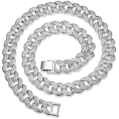 YADOCA Iced Out Kette Herren Cuban Link Chain Miami Kubanische Kette Halskette Silber Kette Bling Diamant Kette Hip Hop Schmuck für Herren Damen Jungen von YADOCA