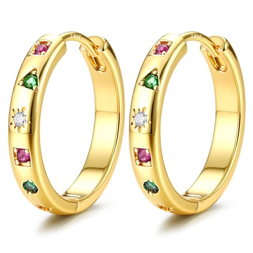 YADOCA Ohrringe Gold Creolen für Damen Goldene Ohrringe Damen 925 Hypoallergene 14K Vergoldet AAA+ Zirkonia Schmetterling Creolen Gold, 2 von YADOCA