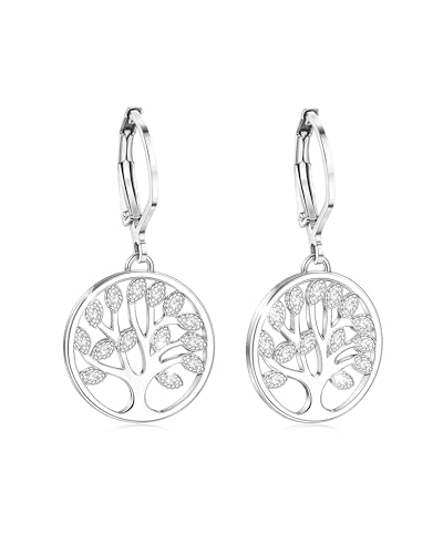 YADOCA Lebensbaum Ohrringe Silber 925 Hängend für Damen Mädchen Mit Zirkonia - Baum des Lebens Geschenk für Sie von YADOCA