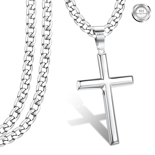 YADOCA Kreuz Kette für Herren, 925 Sterling Silber Kreuz Anhänger Halskette, 5mm Edelstahl Kubanische Kette Kreuz Halskette von YADOCA