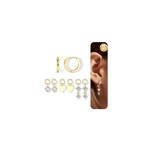 YADOCA Ohrringe Silber 925 und Charme Set für Damen - Hypoallergen Klein Creolen Schlafen - Schmuck in Silber/Gold YADOCA Ohrringe Silber 925 und Charme Set für Damen - Hypoallergen Klein Creolen Schlafen - Schmuck in Silber/Gold von YADOCA