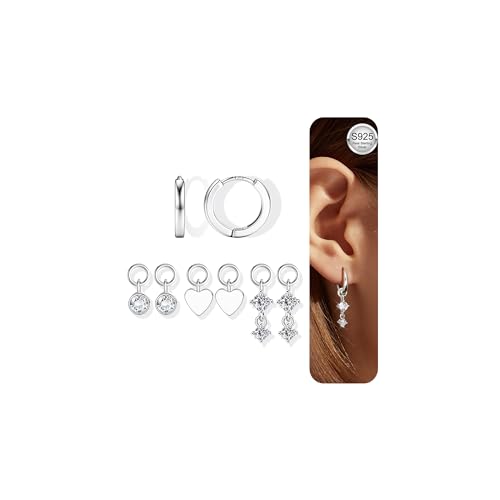 YADOCA Ohrringe Silber 925 und Charme Set für Damen Creolen Silber 925 Ohrringe Hypoallergen Klein Creolen Schlafen Goldene Ohrringe Creolen Damen Schmuck Silber/Gold von YADOCA