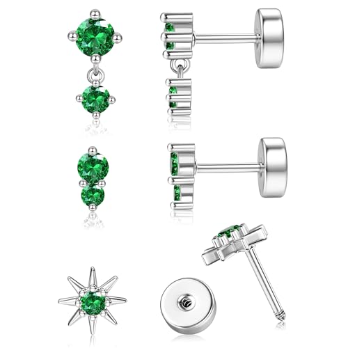 YADOCA Helix Piercings Chirurgenstahl Ohrringe Set für Damen Hypoallergen 14K Vergoldet Piercing Ohr Silber Medizinische Ohrstecker Conch Tragus Piercings -Grün CZ von YADOCA