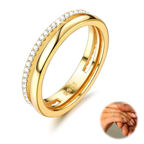YADOCA Ring Silber 925 Damen Verlobungsring Eheringe Engagement Ringe Frauen Daumenring Einfache Band Gold Ring für Damen Schmuck Geschenke für Frauen Größe 52 von YADOCA