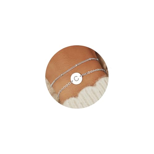 YADOCA Silber Armband für Damen - 18K Gold Gefülltes Brief Initial Armband Personalisierte Scheibe Monogramm Armbänder für Frauen Teenager Mädchen Geschenke - C YADOCA Silber Armband für Damen - 18K Gold Gefülltes Brief Initial Armband Personalisierte Scheibe Monogramm Armbänder für Frauen Teenager Mädchen Geschenke - C von YADOCA