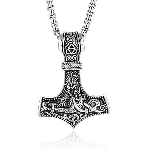 YADOCA Wikinger Thors Hammer Kette Herren Edelstahl mit Keltischer Knot Thors Hammer Anhänger Schmuck Wikinger Geschenk Schwarz/Silber von YADOCA