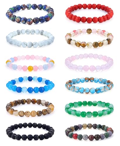 YADOCA 12 Stück 8mm Perlenarmband für Herren Damen Heilung Naturstein Armband Halbedelsteine Armbänder Kristall verstellbar Elastic Herren Armband Perlen Set YADOCA 12 Stück 8mm Perlenarmband für Herren Damen Heilung Naturstein Armband Halbedelsteine Armbänder Kristall verstellbar Elastic Herren Armband Perlen Set von YADOCA