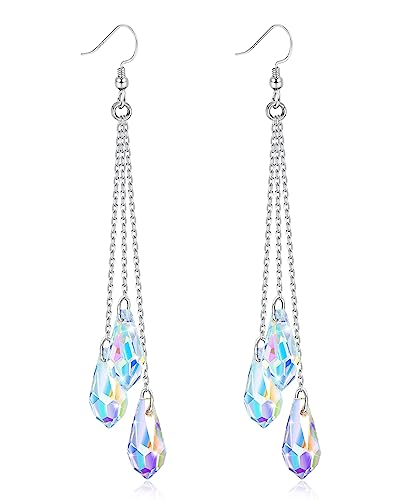 YAODCA 925 Sterling Silber Kristall Ohrringe Hängend für Damen Sparkly Multi Teardrop Kronleuchter Lange Tropfen Ohrringe Schmuck Geschenke für Sie von YADOCA