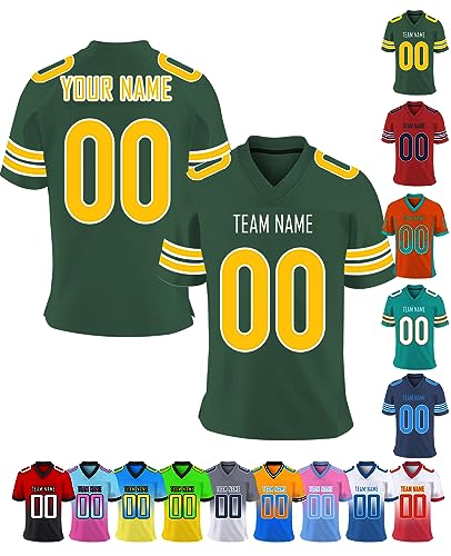 Personalisiert American-Football-Trikot Herren-Sporthemden, Personalisierte Schnelltrocknend Atmungsaktiv T-Shirt kurzärmelig und fügen Sie den Teamnamen für Männer Damen Kinder, S ~ 7XL von YAEILOV