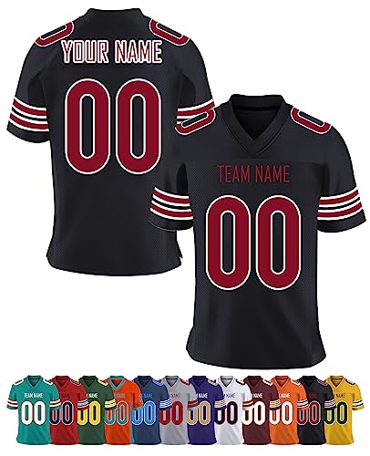 Personalisiert American-Football-Trikot Herren-Sporthemden, Personalisierte Schnelltrocknend Atmungsaktiv T-Shirt kurzärmelig und fügen Sie den Teamnamen für Männer Damen Kinder, S ~ 7XL von YAEILOV