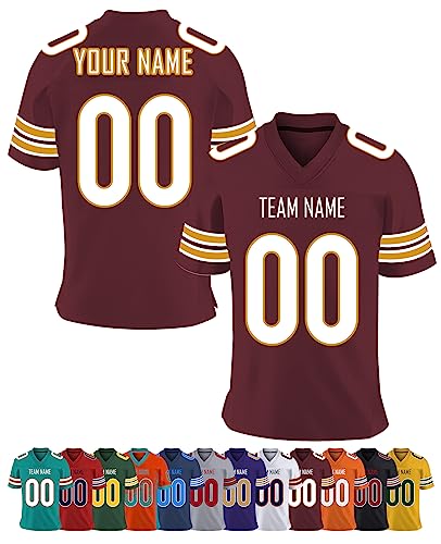 Personalisiert American-Football-Trikot Herren-Sporthemden, Personalisierte Schnelltrocknend Atmungsaktiv T-Shirt kurzärmelig und fügen Sie den Teamnamen für Männer Damen Kinder, S ~ 7XL von YAEILOV