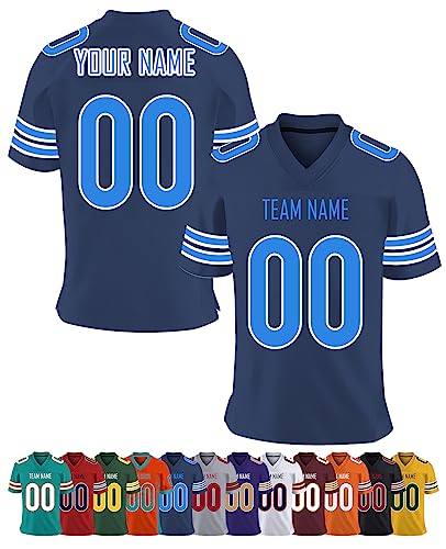 Personalisiert American-Football-Trikot Herren-Sporthemden, Personalisierte Schnelltrocknend Atmungsaktiv T-Shirt kurzärmelig und fügen Sie den Teamnamen für Männer Damen Kinder, S ~ 7XL von YAEILOV