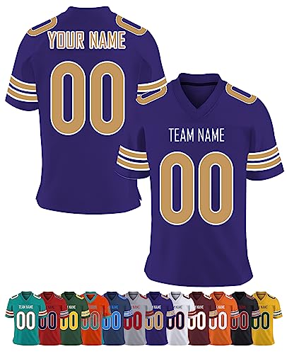 Personalisiert American-Football-Trikot Herren-Sporthemden, Personalisierte Schnelltrocknend Atmungsaktiv T-Shirt kurzärmelig und fügen Sie den Teamnamen für Männer Damen Kinder, S ~ 7XL von YAEILOV