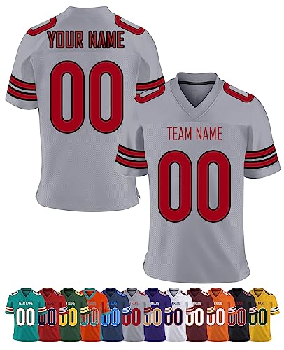 Personalisiert American-Football-Trikot Herren-Sporthemden, Personalisierte Schnelltrocknend Atmungsaktiv T-Shirt kurzärmelig und fügen Sie den Teamnamen für Männer Damen Kinder, S ~ 7XL von YAEILOV