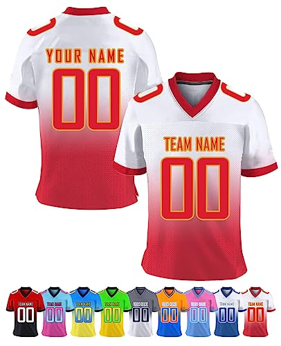 Personalisiert American-Football-Trikot Herren-Sporthemden, Personalisierte Schnelltrocknend Atmungsaktiv T-Shirt kurzärmelig und fügen Sie den Teamnamen für Männer Damen Kinder, S ~ 7XL von YAEILOV