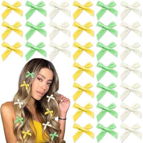 YAEISM 30 kleine Haarschleifen, 3 Farben, Mini-Schleifen-Haarspangen, Satin, winzige grüne Schleife, Y2K, Haarschmuck für Mädchen und Frauen von YAEISM