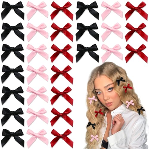 YAEISM 30 kleine Haarschleifen, schwarze Mini-Schleifen, Satin, Mini-Schleifen, Kokette, Haarspangen, Haarschmuck für Damen und Mädchen von YAEISM