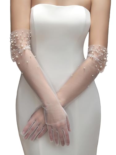 YAEISM Lange Perlen-Hochzeitshandschuhe, weiß, Brauthandschuhe, durchscheinende Seide, Tüll, lange Brautärmel für Damen, Hochzeit, Partykleider, Cremeweiß, Medium YAEISM Lange Perlen-Hochzeitshandschuhe, weiß, Brauthandschuhe, durchscheinende Seide, Tüll, lange Brautärmel für Damen, Hochzeit, Partykleider, Cremeweiß, Medium von YAEISM