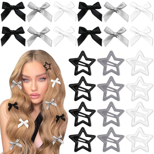YAEISM Mini-Haarspangen mit Schleife, 24 Stück, weiße Stern-Clips, Satin, kleine Haarschleifen, Y2K, Kokette, Stern-Haarspangen, Haarschmuck für Mädchen von YAEISM