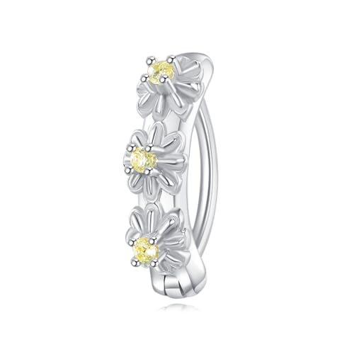 14G Sonnenblumen Gänseblümchen Bauchnabelpiercing Ring 925 Sterling Silber Hypoallergene Gänseblümchen Blumen Paved Reverse Creolen Bauchnabel Ring Piercing Schmuck Geschenk für Frauen Mädchen von YAFEINI