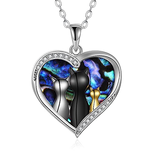 3 Katzen Halskette 925 Sterling Silber Schwarze Katze Schmuck Geschenke für Frau Mutter Großmutter von YAFEINI