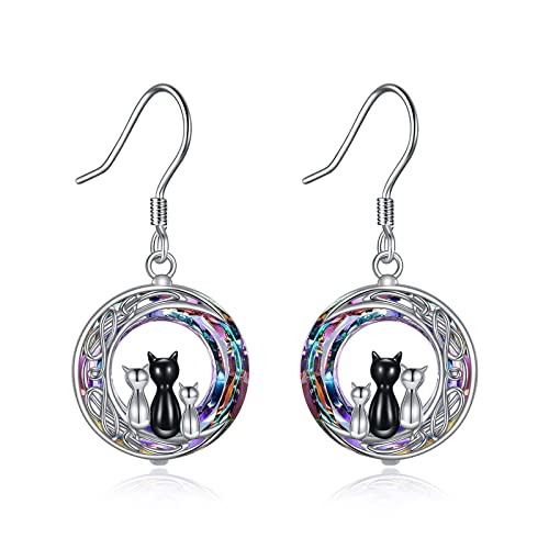 Katzen Ohrringe Silber 925 Katzen Ohrhänger Kristall Celtic Moon Cat Schwarze Katze Schmuck Geschenke Damen von YAFEINI
