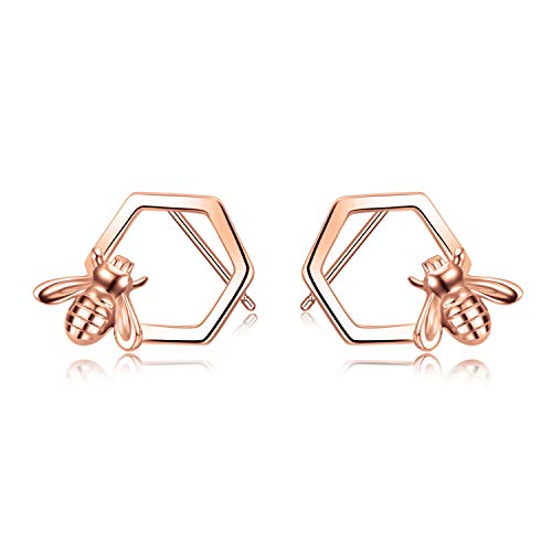 925 Silber Ohrringe Stecker Damen，Prämie Rose Gold Ohrstecker Silber Schmuck Geschenke Biene Ohrringe für Damen Mädchen Mutter Tochter von YAFEINI