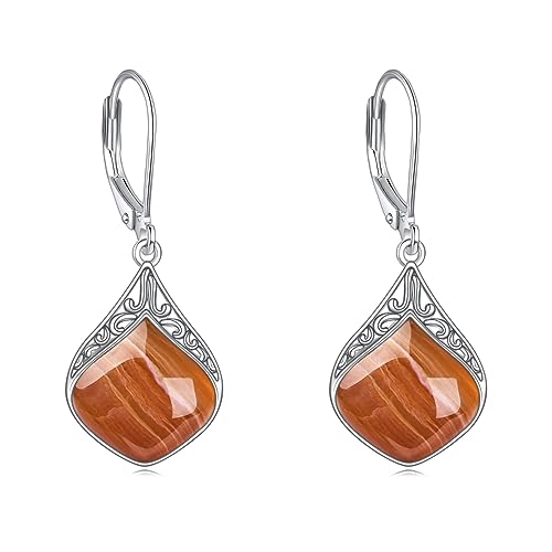 Achat Tropfen Ohrringe Sterling Silber Orange Farbener Achat Filigran Irische keltische Tropfen Ohrringe Schmuck Geschenke für Damen und Mädchen von YAFEINI