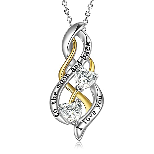 Ich liebe dich bis zum Mond und zurück Halskette Sterling Silber Infinity Herz Keltischer Knoten Anhänger Halskette Geburtstag Weihnachten Muttertag Valentinstag Geschenke für Damen Freundin Frau von YAFEINI