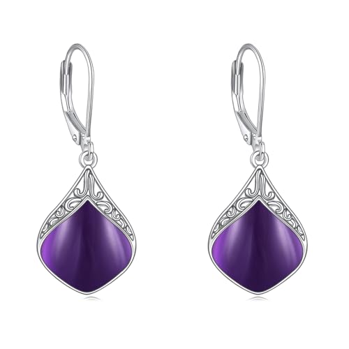 Amethyst Ohrringe für Damen 925 Sterling Silber Filigran Amethyst Tropfen Ohrringe Leverback Schmuck Geschenke von YAFEINI