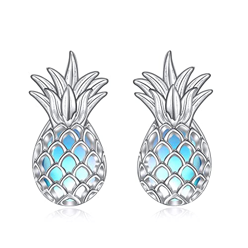 Ananas Ohrringe für Damen Mondstein Ohrringe 925 Sterling Silber Hypoallergen Obst Ohrstecker Ananas Schmuck Geschenke für Mädchen Frauen Teenager von YAFEINI