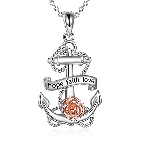 YAFEINI Anker Anhänger Kette Rose Blume Anhänger Halskette 925 Sterling Silber Kette Vintage Schmuck Geschenke für Damen Mädchen Frau Paar YAFEINI Anker Anhänger Kette Rose Blume Anhänger Halskette 925 Sterling Silber Kette Vintage Schmuck Geschenke für Damen Mädchen Frau Paar von YAFEINI