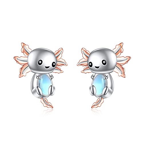 Axolotl Mondstein Ohrringe für Mädchen 925 Sterling Silber Axolotl Ohrstecker Süße Axolotl Schmuck Geschenk für Damen Mutter Tochter von YAFEINI