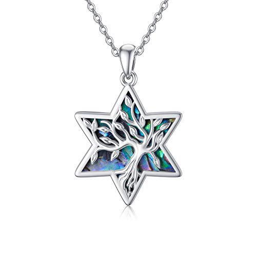 YAFEINI Baum des Lebens Kette 925 Sterling Silber Davidstern Anhänger Halskette Baum des Lebens Schmuck Geschenke für Damen von YAFEINI