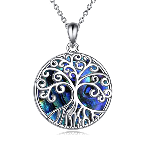 YAFEINI Baum des Lebens Halskette 925 Sterling Silber Lebensbaum Kette Abalone Anhänger Schmuck für Damen Herren (Abalone Baum des Lebens) von YAFEINI